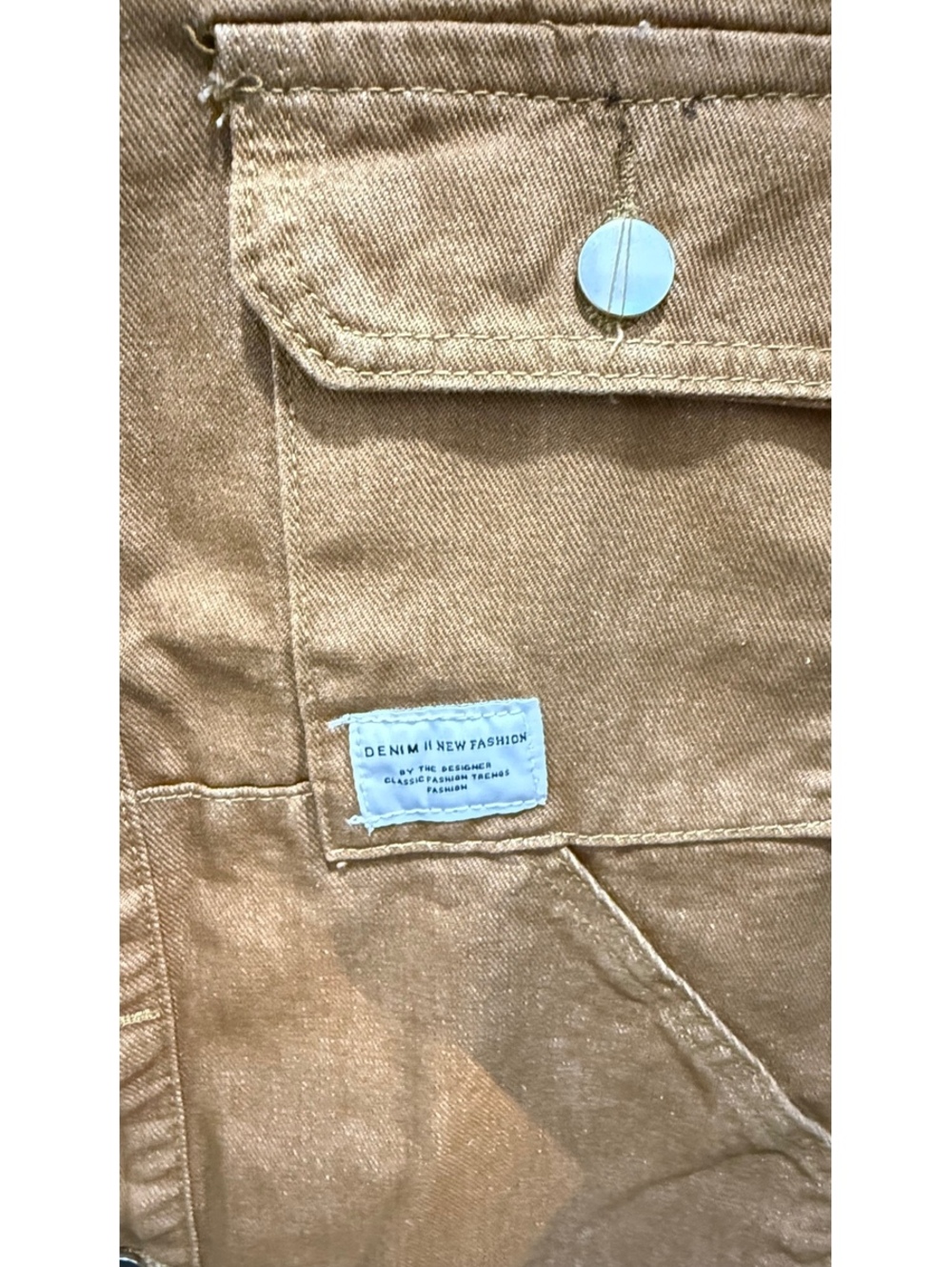 Camel Utility Denim Jacket | Oversized Snap Front Shacket | XL | NWT - Picture 3 of 4